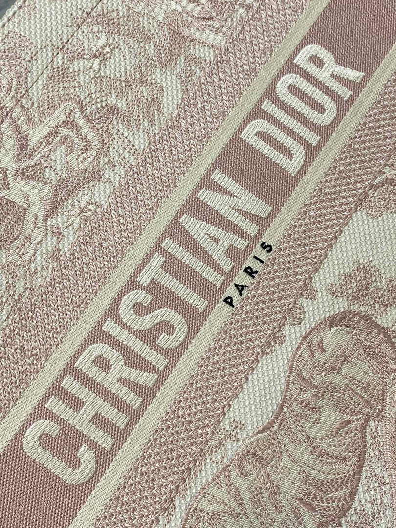 Medium Dior Book Tote M1296 Ecru and Pink Toile de Jouy Embroidery