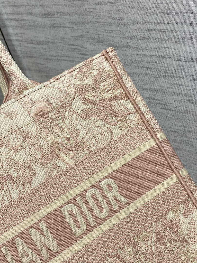 Medium Dior Book Tote M1296 Ecru and Pink Toile de Jouy Embroidery