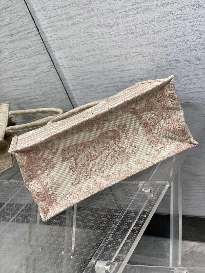 Medium Dior Book Tote M1296 Ecru and Pink Toile de Jouy Embroidery
