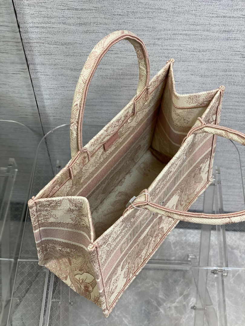 Medium Dior Book Tote M1296 Ecru and Pink Toile de Jouy Embroidery