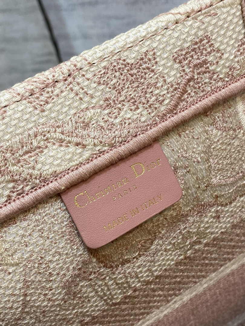 Medium Dior Book Tote M1296 Ecru and Pink Toile de Jouy Embroidery