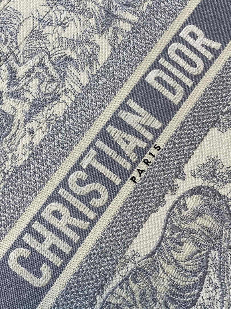 Medium Dior Book Tote M1296 Ecru and Gray Toile de Jouy Embroidery