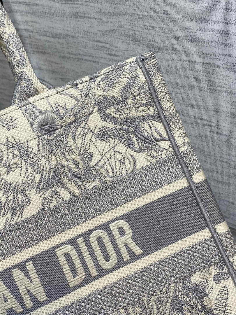 Medium Dior Book Tote M1296 Ecru and Gray Toile de Jouy Embroidery