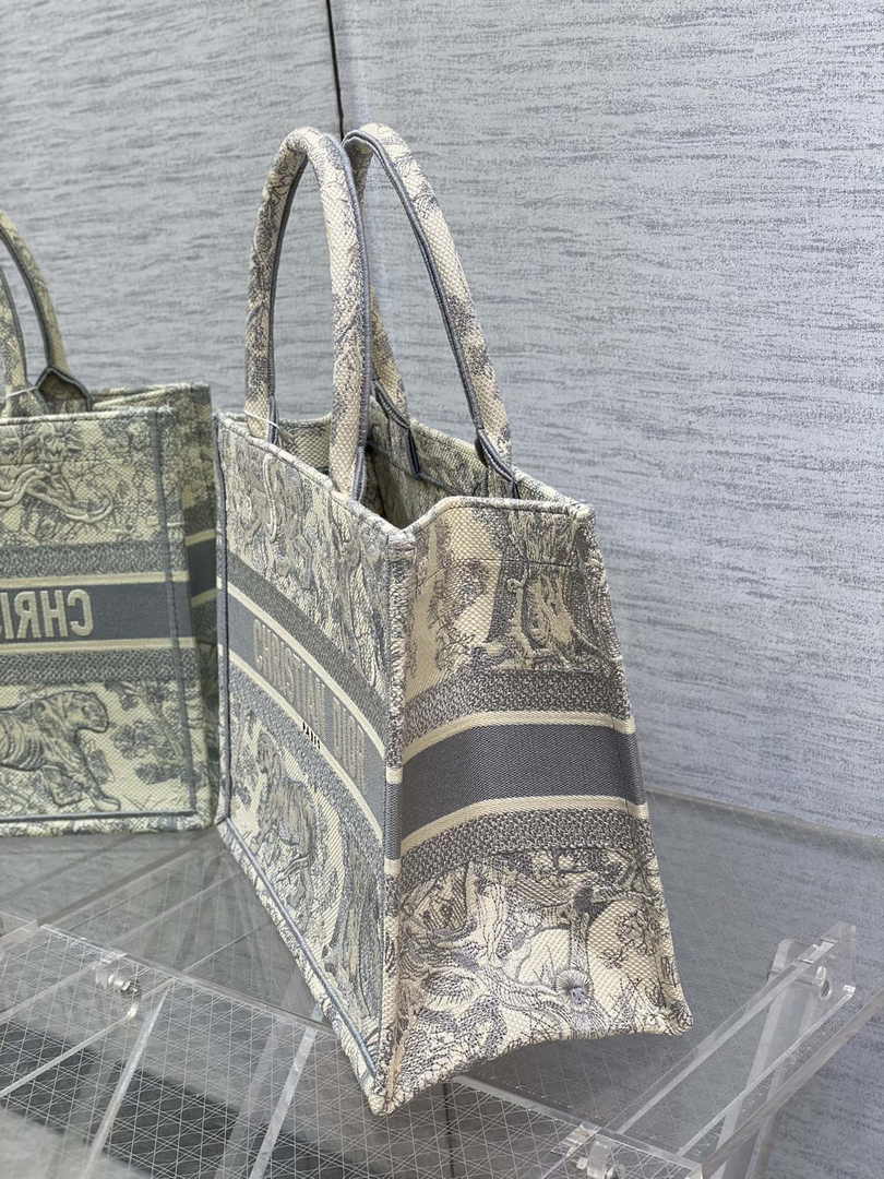 Medium Dior Book Tote M1296 Ecru and Gray Toile de Jouy Embroidery