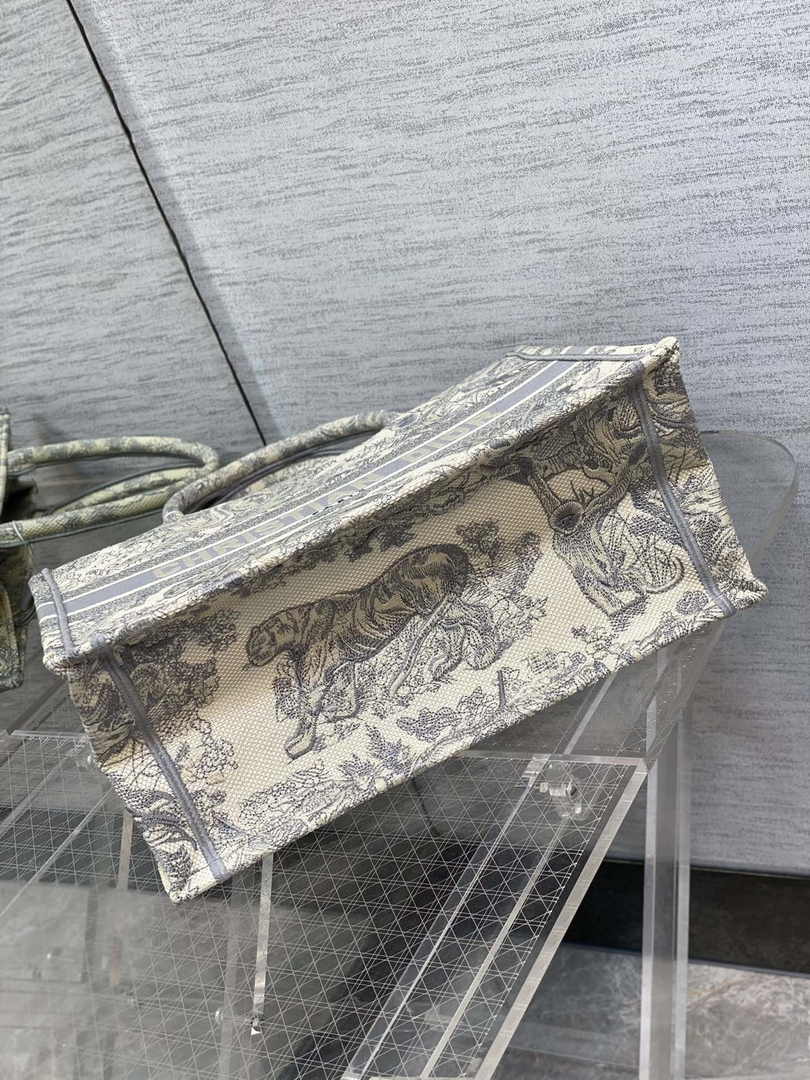 Medium Dior Book Tote M1296 Ecru and Gray Toile de Jouy Embroidery