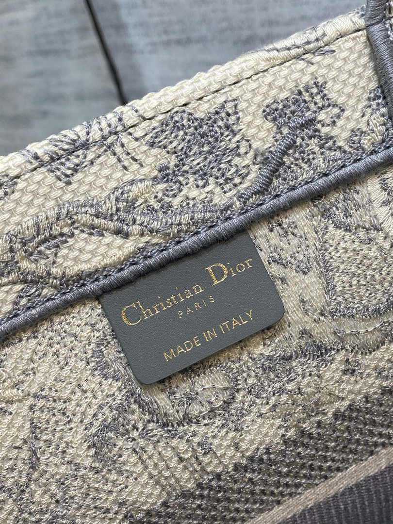 Medium Dior Book Tote M1296 Ecru and Gray Toile de Jouy Embroidery