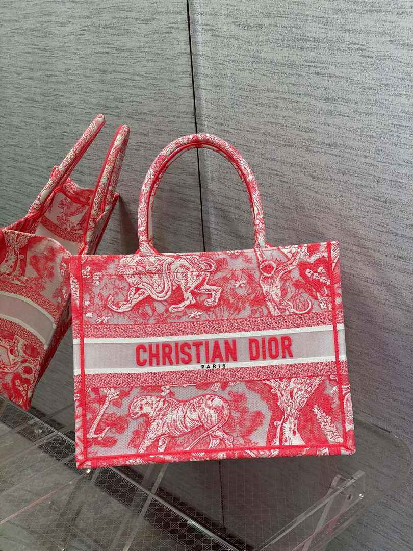 Dior M1296 Book Tote Medium Neon pink Toile de Jouy Reverse Embroidery - Default Title - View 1