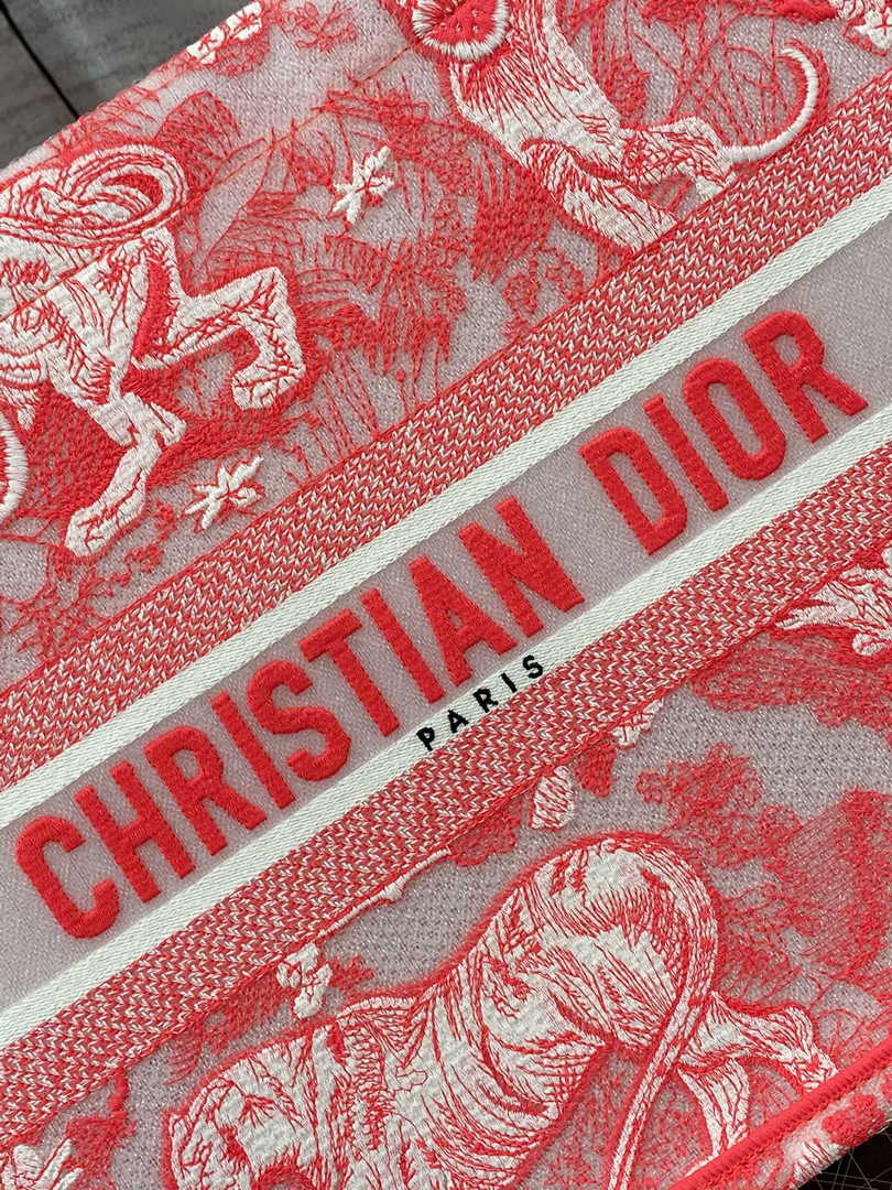 Dior M1296 Book Tote Medium Neon pink Toile de Jouy Reverse Embroidery - Default Title - View 9