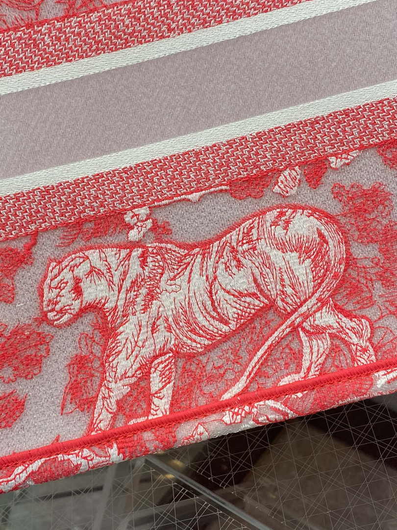Dior M1296 Book Tote Medium Neon pink Toile de Jouy Reverse Embroidery - Default Title - View 8