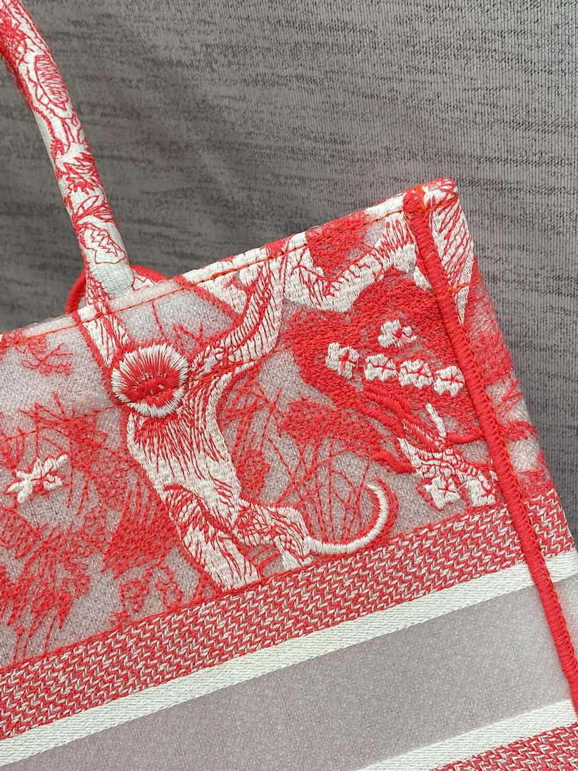 Dior M1296 Book Tote Medium Neon pink Toile de Jouy Reverse Embroidery - Default Title - View 7