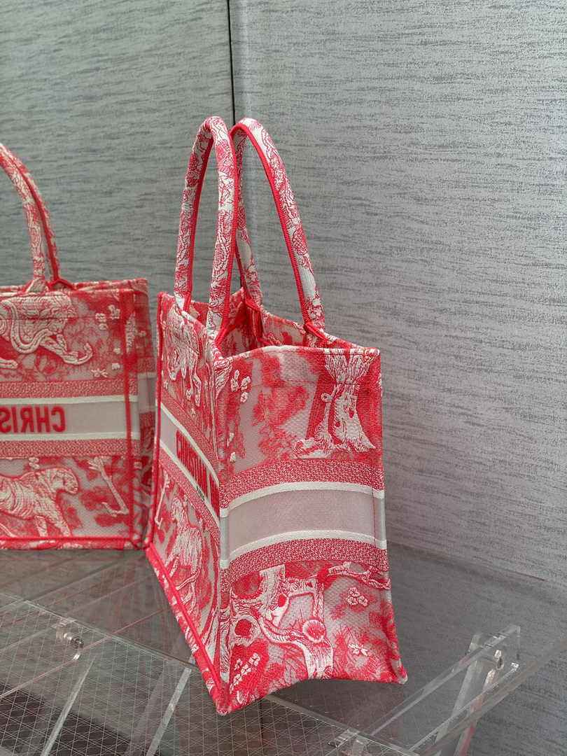 Dior M1296 Book Tote Medium Neon pink Toile de Jouy Reverse Embroidery - Default Title - View 3