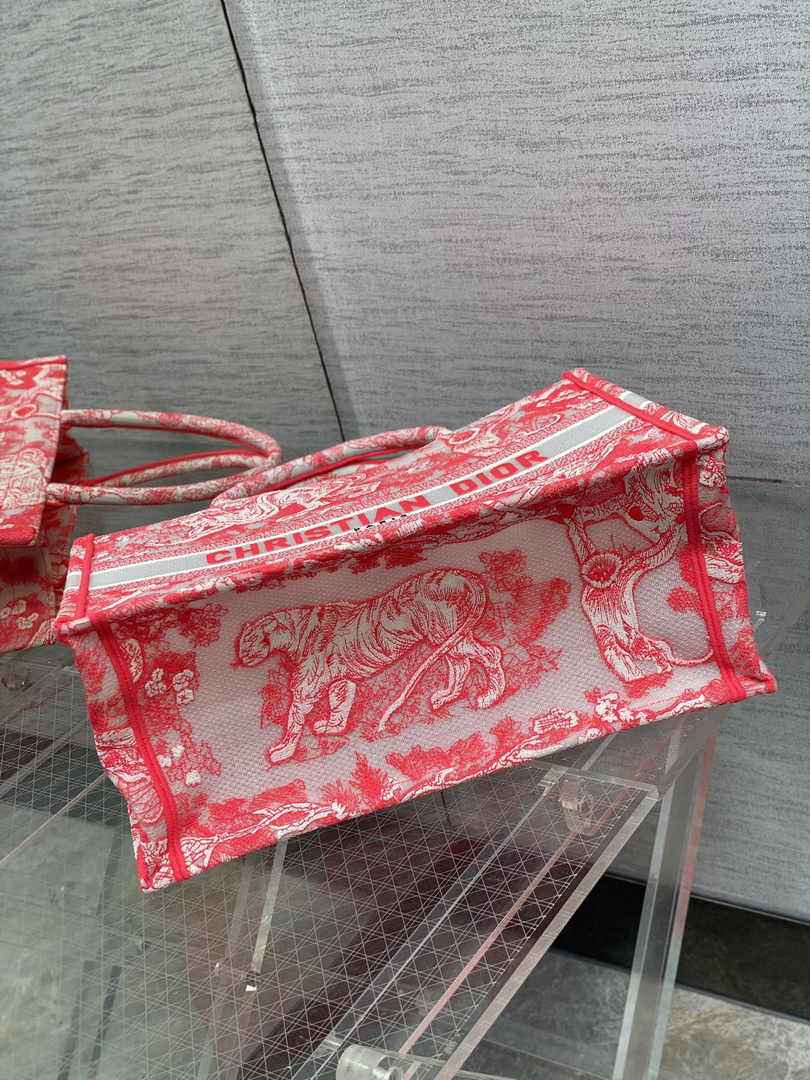 Dior M1296 Book Tote Medium Neon pink Toile de Jouy Reverse Embroidery - Default Title - View 4