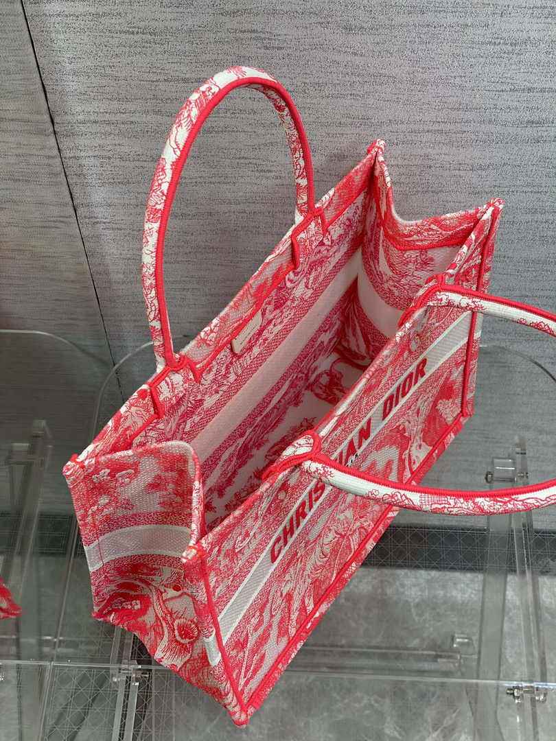 Dior M1296 Book Tote Medium Neon pink Toile de Jouy Reverse Embroidery - Default Title - View 5