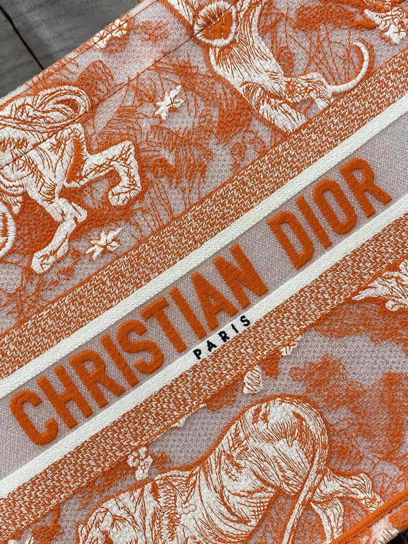 Dior M1296 Book Tote Medium Neon Orange Toile de Jouy Reverse Embroidery - Default Title - View 7