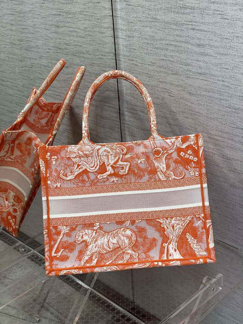 Dior M1296 Book Tote Medium Neon Orange Toile de Jouy Reverse Embroidery - Default Title - View 2