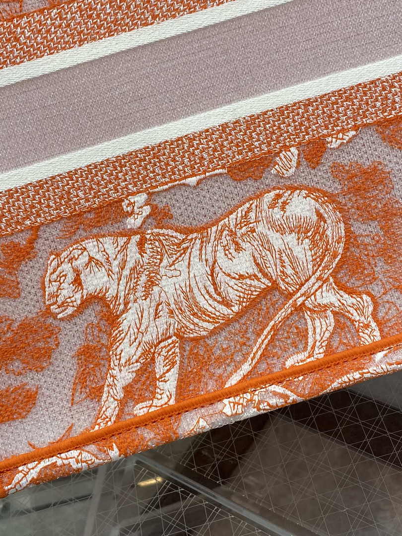 Dior M1296 Book Tote Medium Neon Orange Toile de Jouy Reverse Embroidery - Default Title - View 8