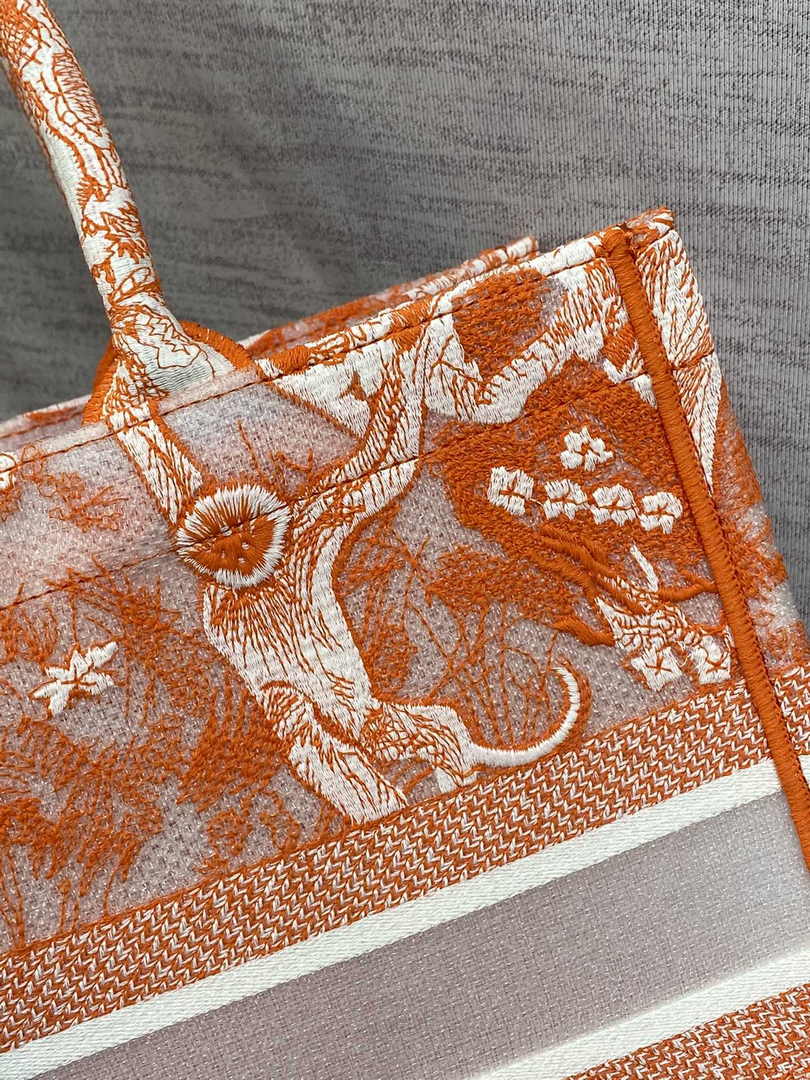 Dior M1296 Book Tote Medium Neon Orange Toile de Jouy Reverse Embroidery - Default Title - View 9