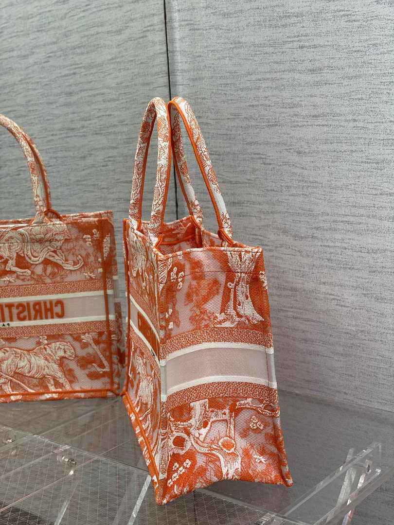 Dior M1296 Book Tote Medium Neon Orange Toile de Jouy Reverse Embroidery - Default Title - View 3
