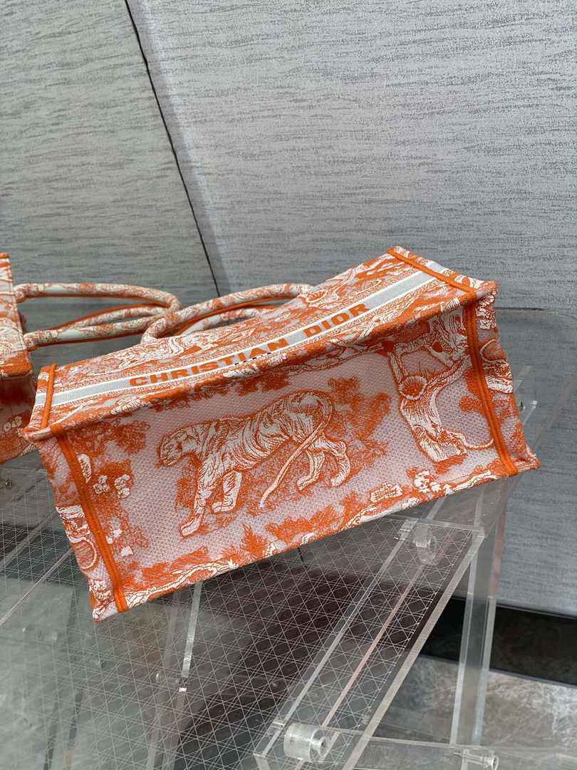 Dior M1296 Book Tote Medium Neon Orange Toile de Jouy Reverse Embroidery - Default Title - View 4