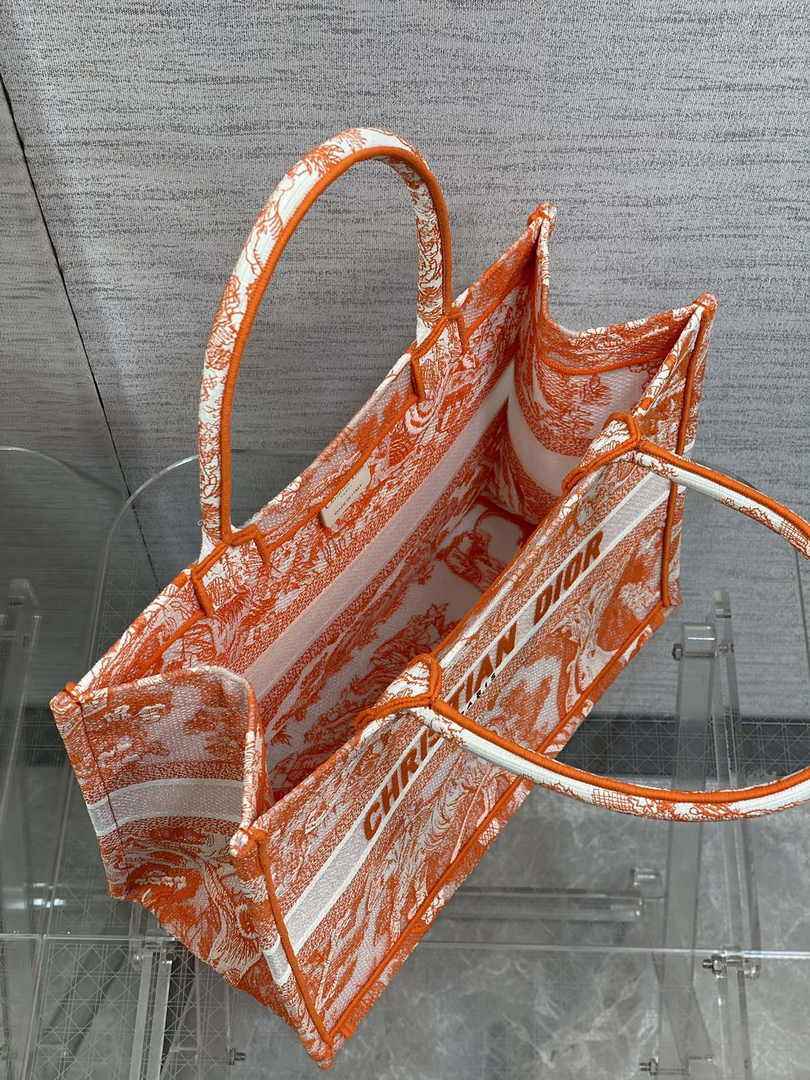 Dior M1296 Book Tote Medium Neon Orange Toile de Jouy Reverse Embroidery - Default Title - View 5