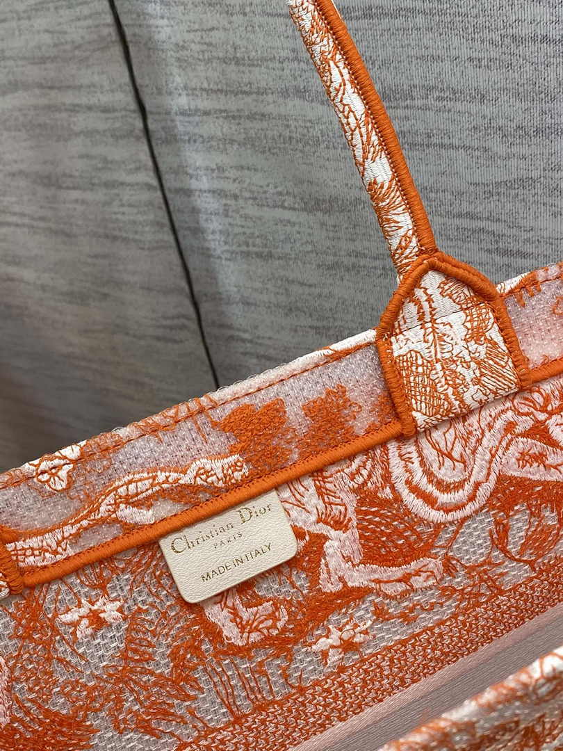 Dior M1296 Book Tote Medium Neon Orange Toile de Jouy Reverse Embroidery - Default Title - View 6