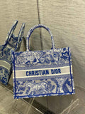 Dior M1296 Book Tote Medium Neon Blue Toile de Jouy Reverse Embroidery - Default Title - View 1