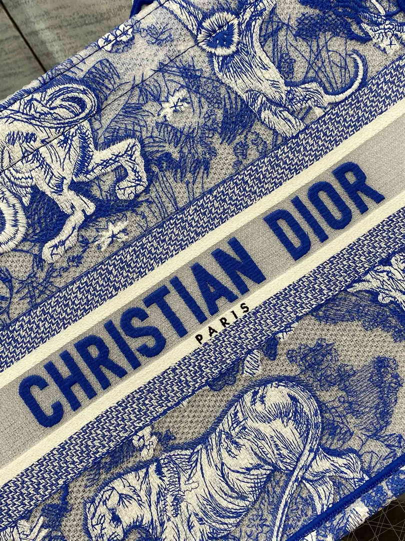 Dior M1296 Book Tote Medium Neon Blue Toile de Jouy Reverse Embroidery - Default Title - View 9