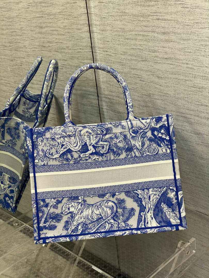 Dior M1296 Book Tote Medium Neon Blue Toile de Jouy Reverse Embroidery - Default Title - View 2