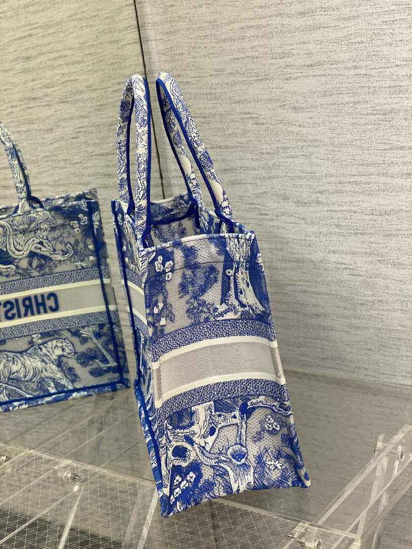 Dior M1296 Book Tote Medium Neon Blue Toile de Jouy Reverse Embroidery - Default Title - View 4