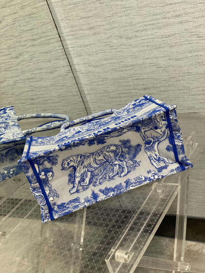 Dior M1296 Book Tote Medium Neon Blue Toile de Jouy Reverse Embroidery - Default Title - View 5