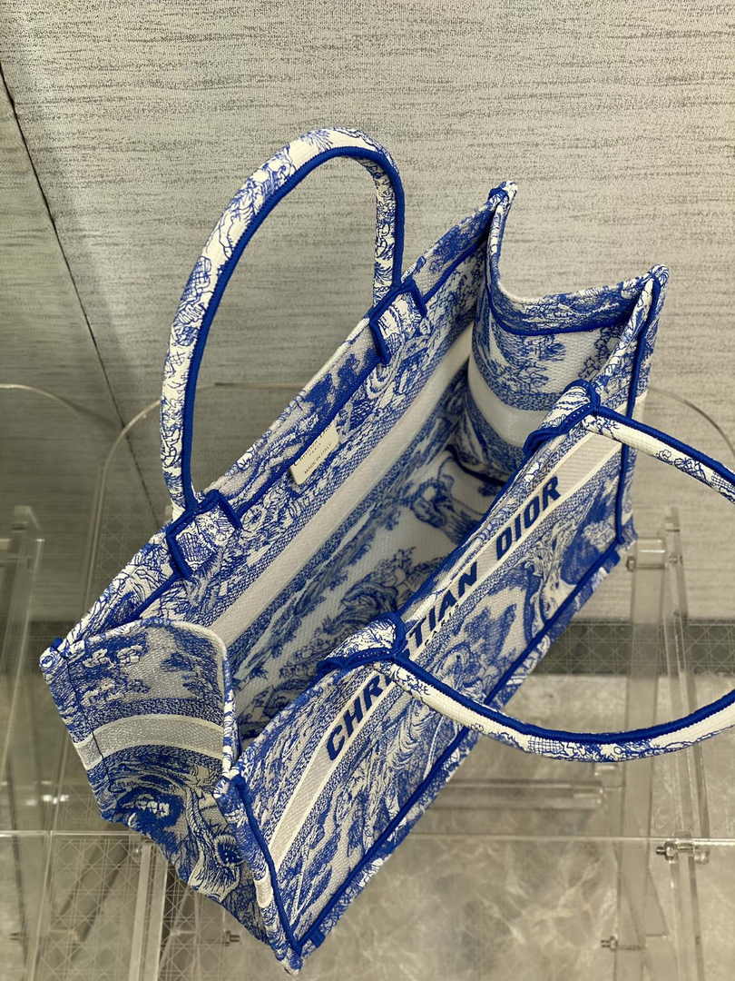 Dior M1296 Book Tote Medium Neon Blue Toile de Jouy Reverse Embroidery - Default Title - View 6