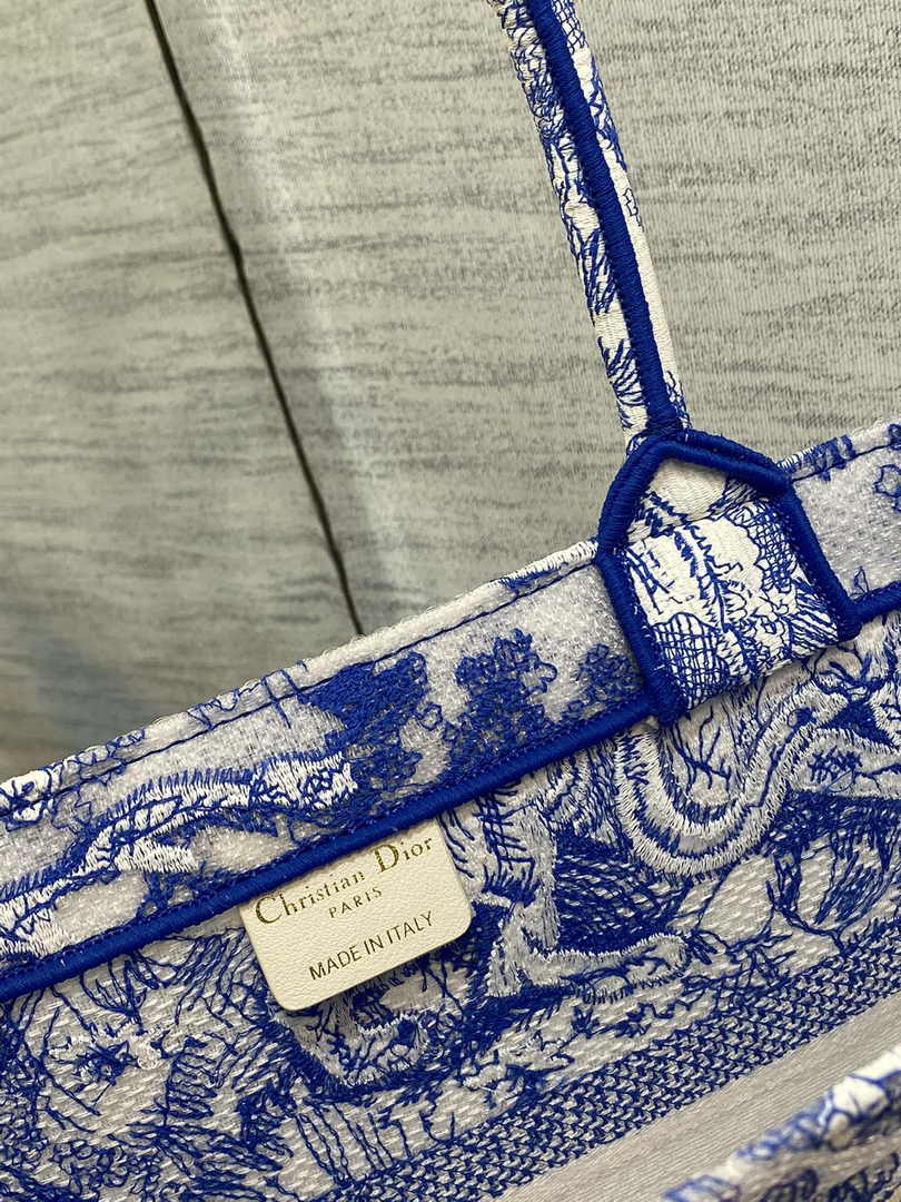 Dior M1296 Book Tote Medium Neon Blue Toile de Jouy Reverse Embroidery - Default Title - View 7