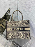 Medium Dior Book Tote M1296 Beige and Black Toile de Jouy Embroidery