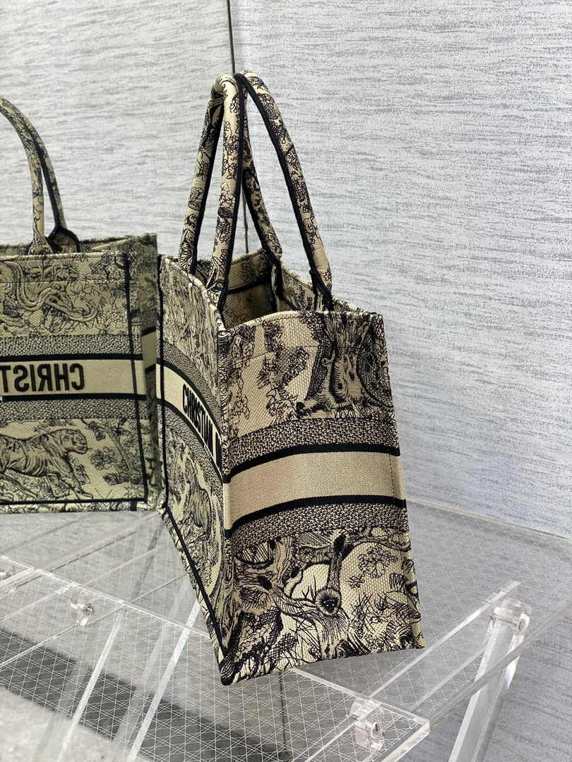 Medium Dior Book Tote M1296 Beige and Black Toile de Jouy Embroidery