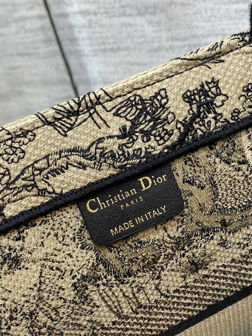 Medium Dior Book Tote M1296 Beige and Black Toile de Jouy Embroidery
