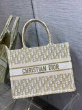 Medium Dior Book Tote M1296 White and Gold-Tone Dior Oblique Embroidery