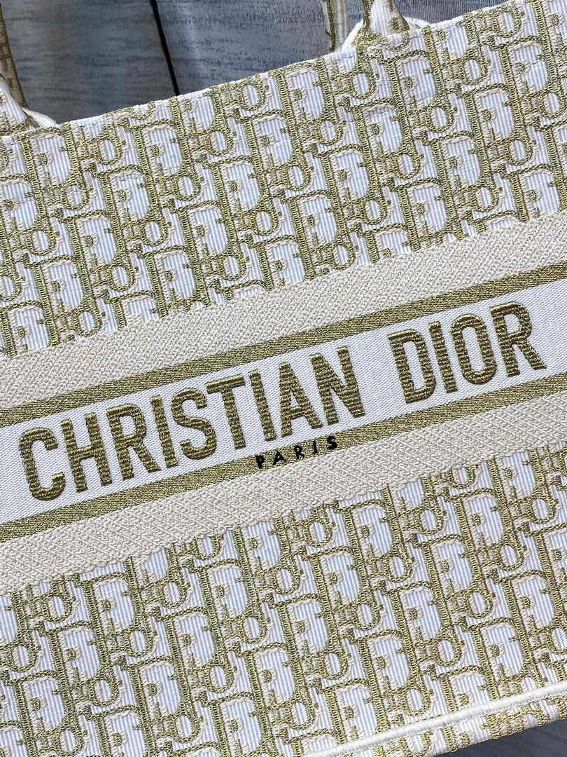 Medium Dior Book Tote M1296 White and Gold-Tone Dior Oblique Embroidery