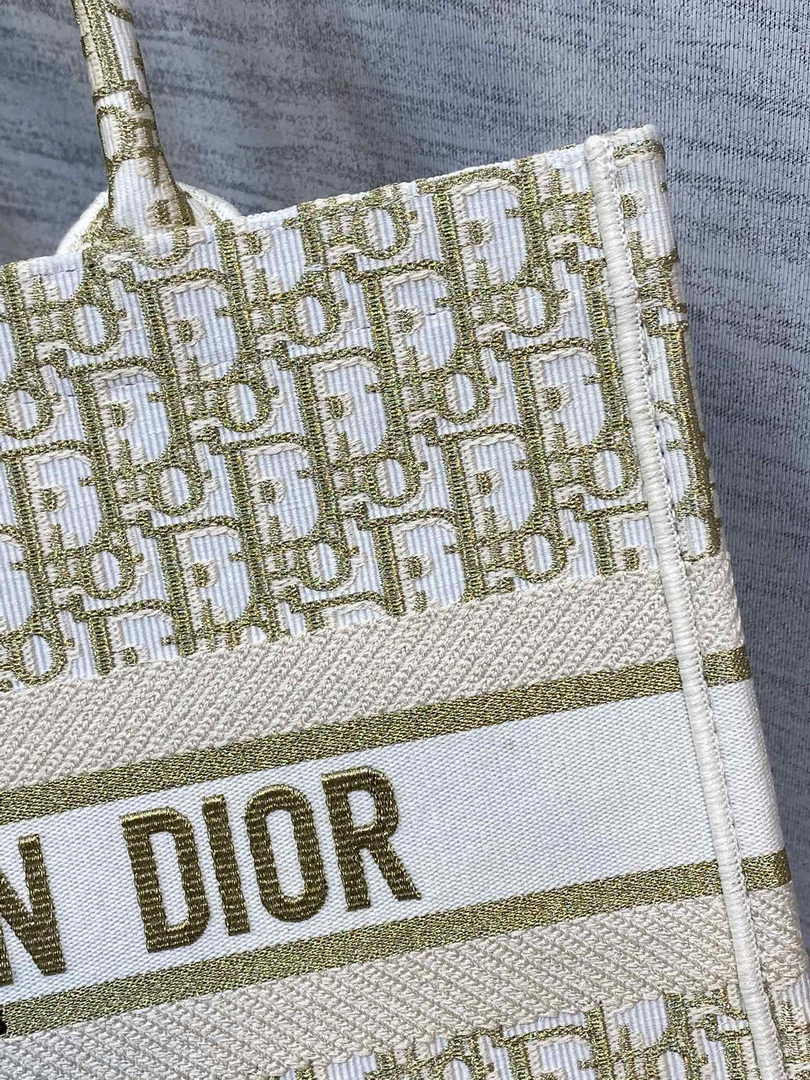 Medium Dior Book Tote M1296 White and Gold-Tone Dior Oblique Embroidery