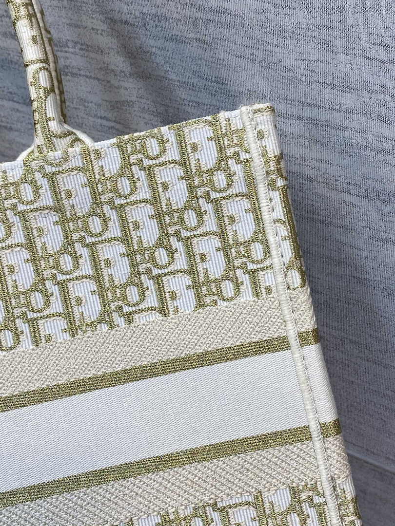 Medium Dior Book Tote M1296 White and Gold-Tone Dior Oblique Embroidery