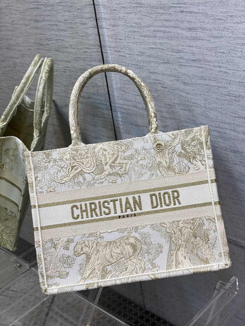 Medium Dior Book Tote M1296 Gold Toile de Jouy Embroidery