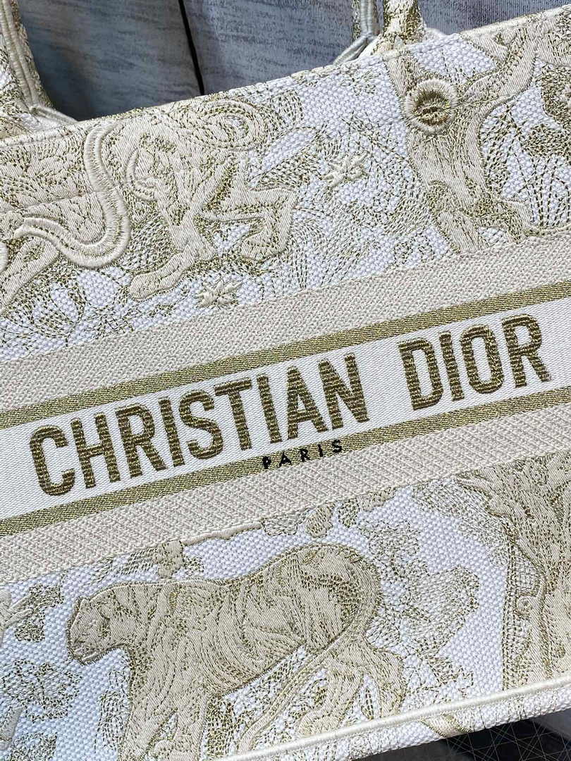 Medium Dior Book Tote M1296 Gold Toile de Jouy Embroidery