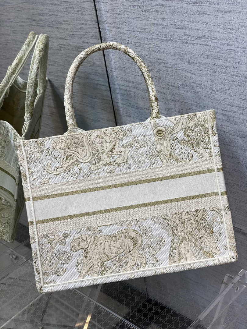 Medium Dior Book Tote M1296 Gold Toile de Jouy Embroidery