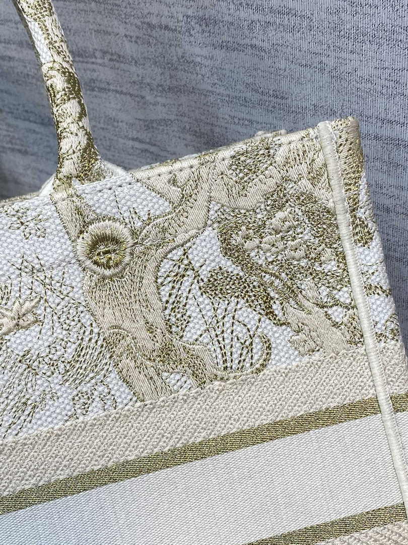 Medium Dior Book Tote M1296 Gold Toile de Jouy Embroidery