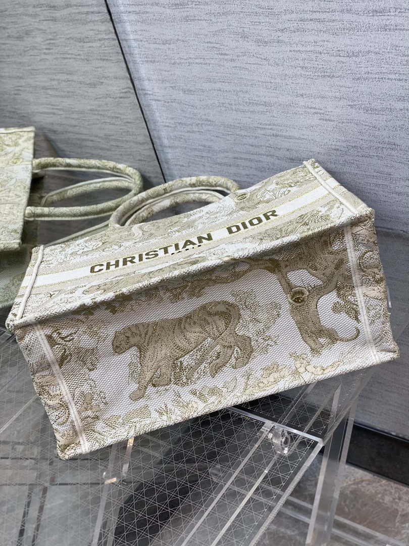 Medium Dior Book Tote M1296 Gold Toile de Jouy Embroidery