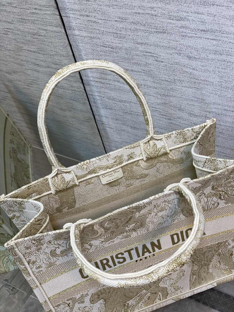Medium Dior Book Tote M1296 Gold Toile de Jouy Embroidery