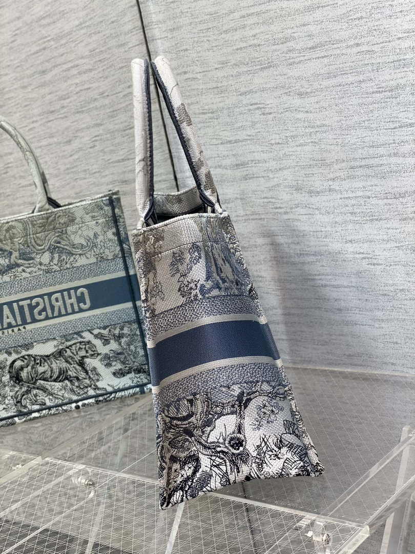 Medium Dior Book Tote M1296 Beige and Blue Toile de Jouy Embroidery