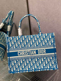 Medium Dior Book Tote M1296 Blue Dior Oblique Embroidery