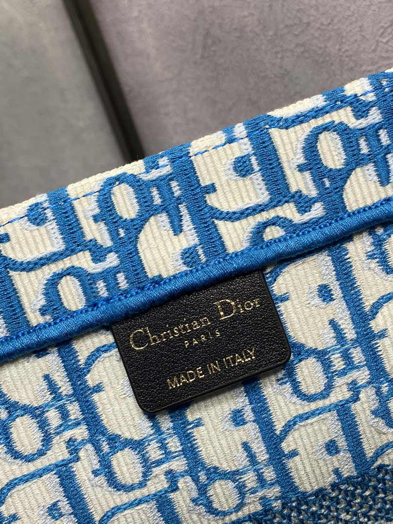 Medium Dior Book Tote M1296 Blue Dior Oblique Embroidery