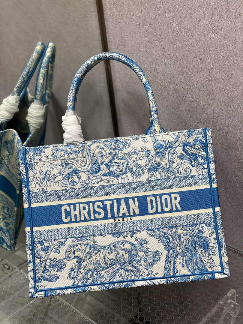 Medium Dior Book Tote M1296 Blue Toile de Jouy Embroidery