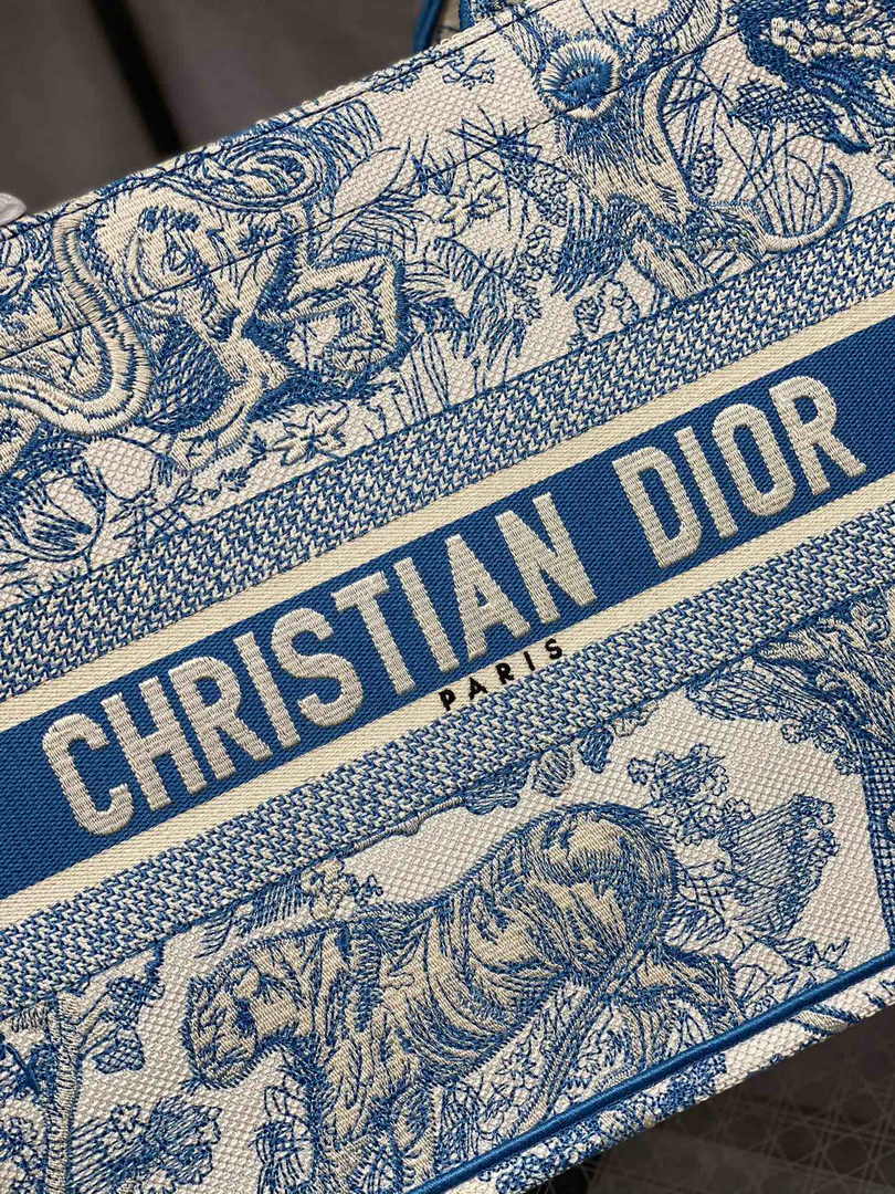 Medium Dior Book Tote M1296 Blue Toile de Jouy Embroidery